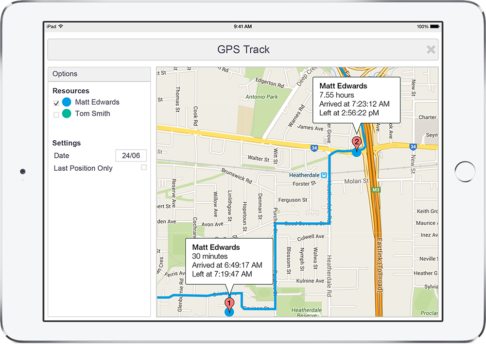 AroFlo Software - Trace the team’s every movement with the GPS job tracking system