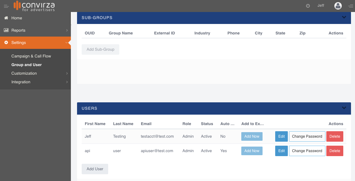 Convirza Software - Convirza user management