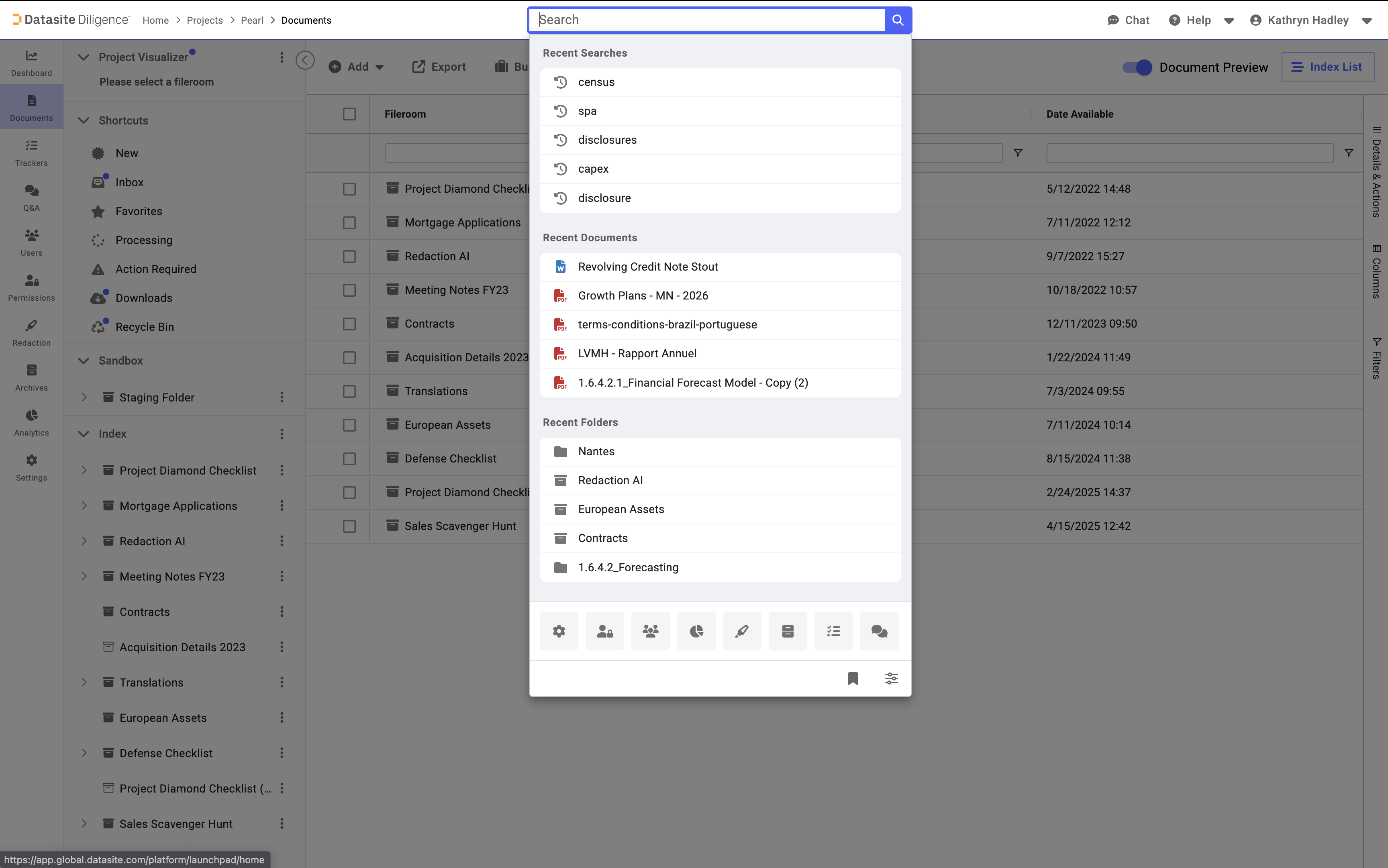 Datasite Diligence Virtual Data Room Software - Search / Artificial Intelligence (AI) - Transform data into actionable information