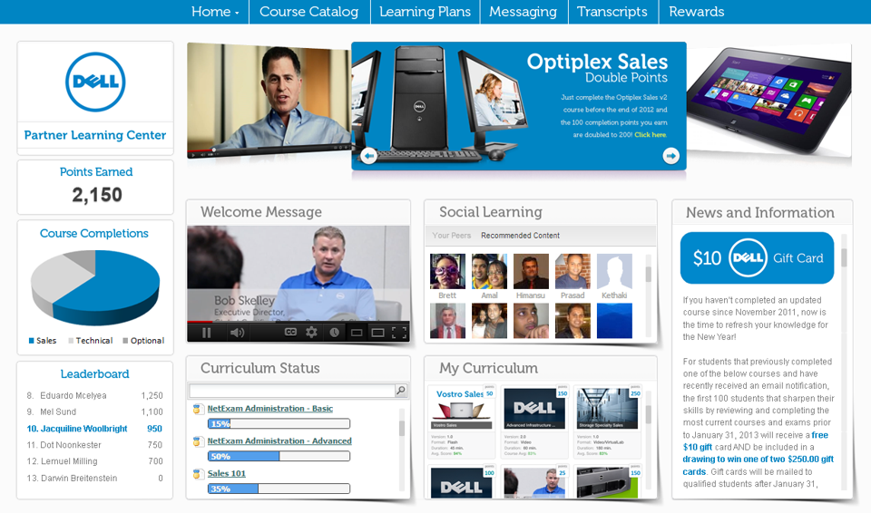 NetExam screenshot: Dell's Partner Learning Center, powered by NetExam LMS+