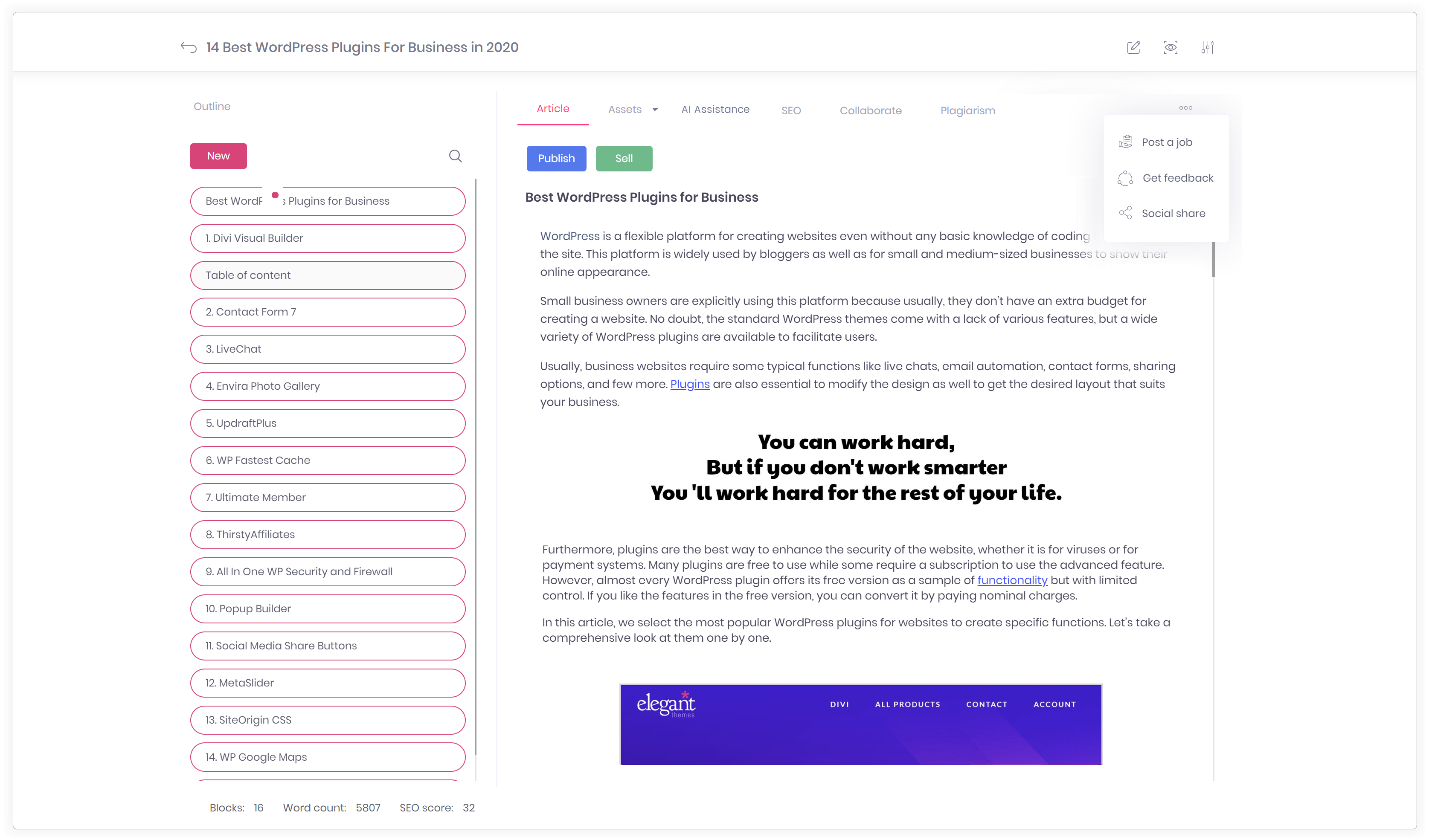 Blogely Article writing workspace. All the tools you need to create and manage original content.-thumb