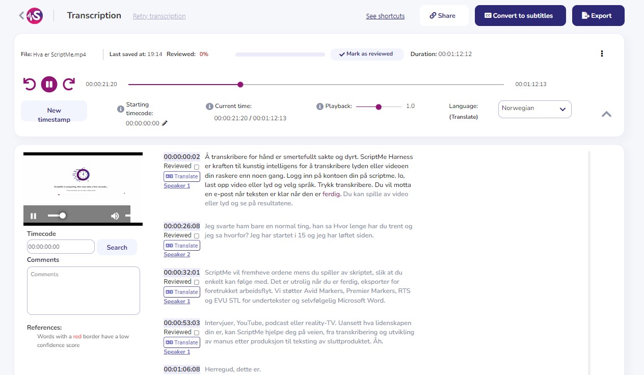 ScriptMe screenshot: ScriptMe transcription