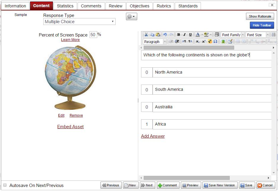 FastTest screenshot: FastTest question editor