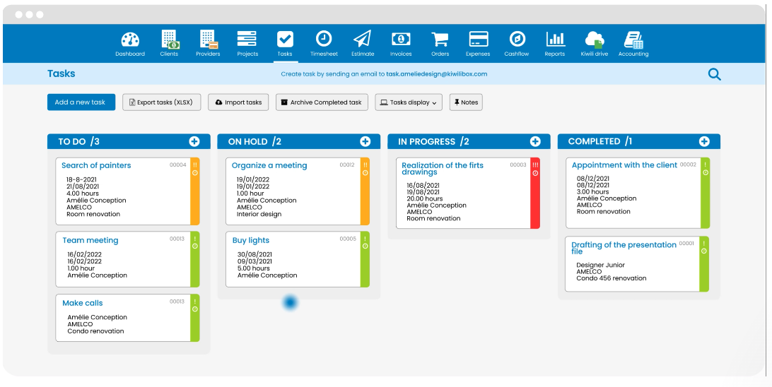 Kiwili screenshot: Manage tasks