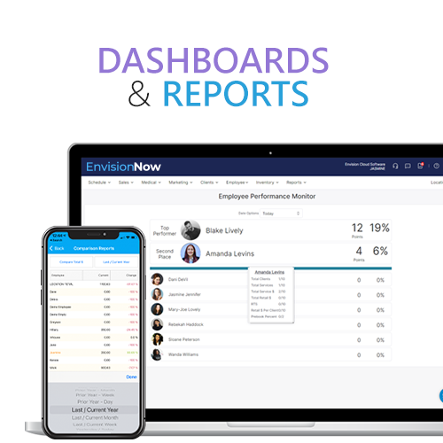 Keep track of you business AND your employees with our countless reports and dashboards for a quick look at data and business insights