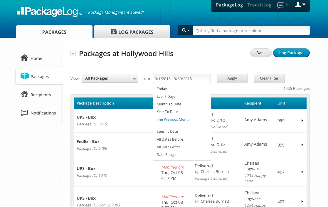 PackageLog Software - Package information