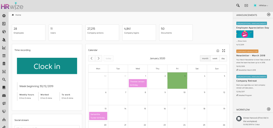 HRWize screenshot: HRWize admin main screen