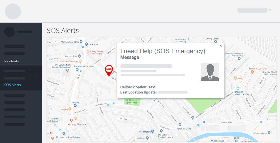 Crises Control SOS alerts map screenshot