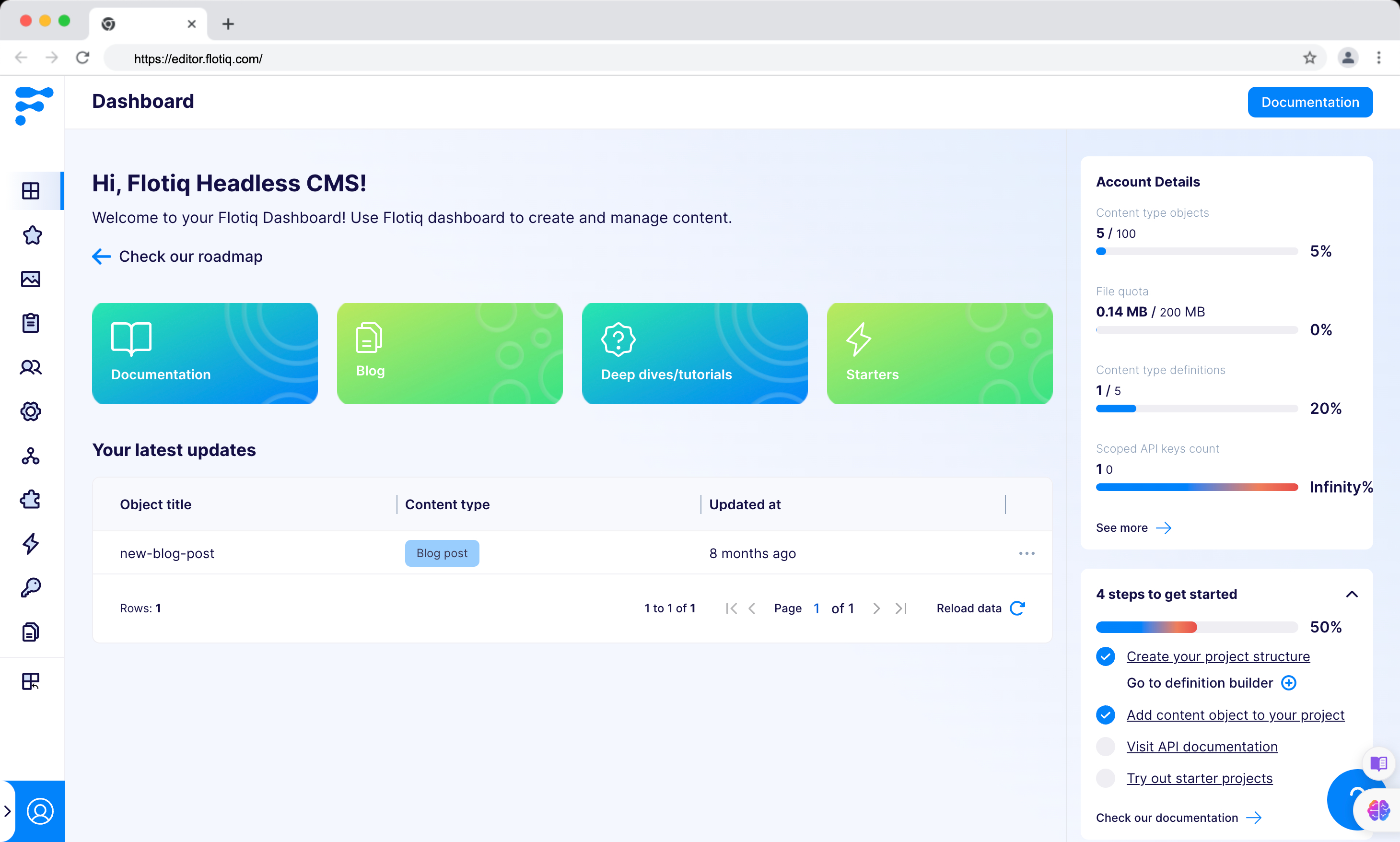 Flotiq screenshot: Flotiq dashboard