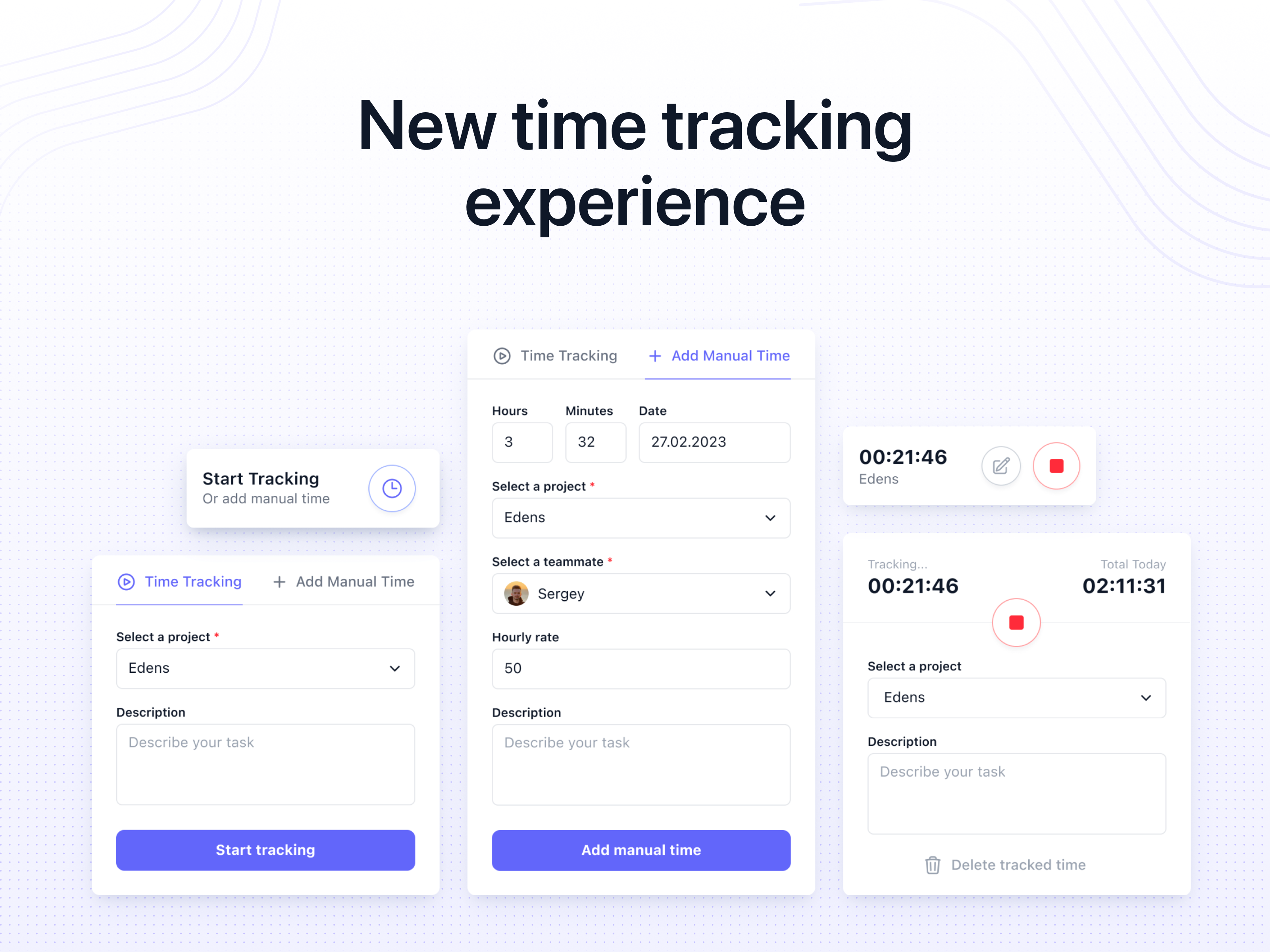 Loved by teams that appreciate productivity and freedom. No spying or activity monitoring. Track time during the day using app or just log it in manually later if you forgot to activate tracker. No worries!