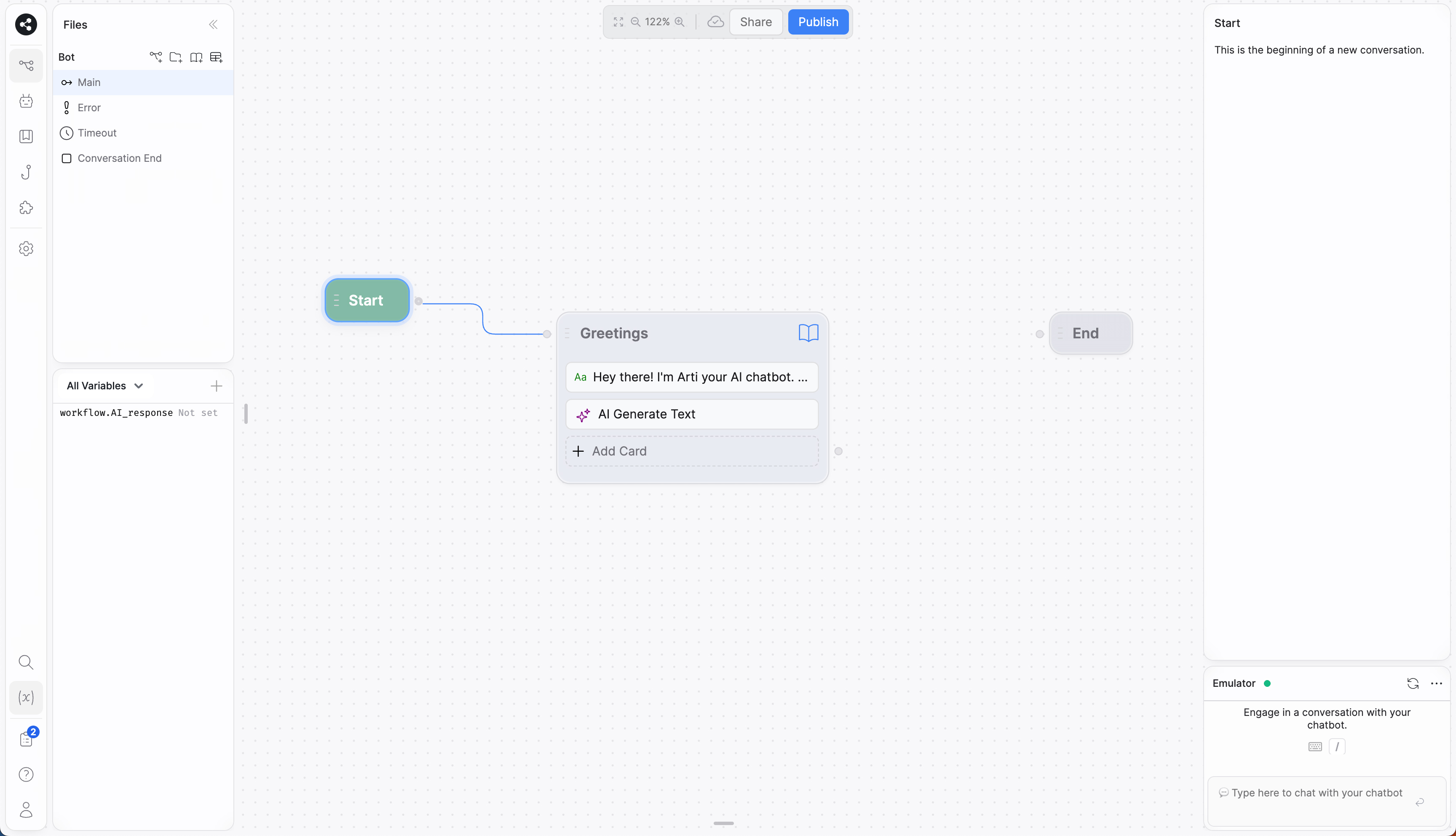 Design your conversations with a visual drag and drop editor