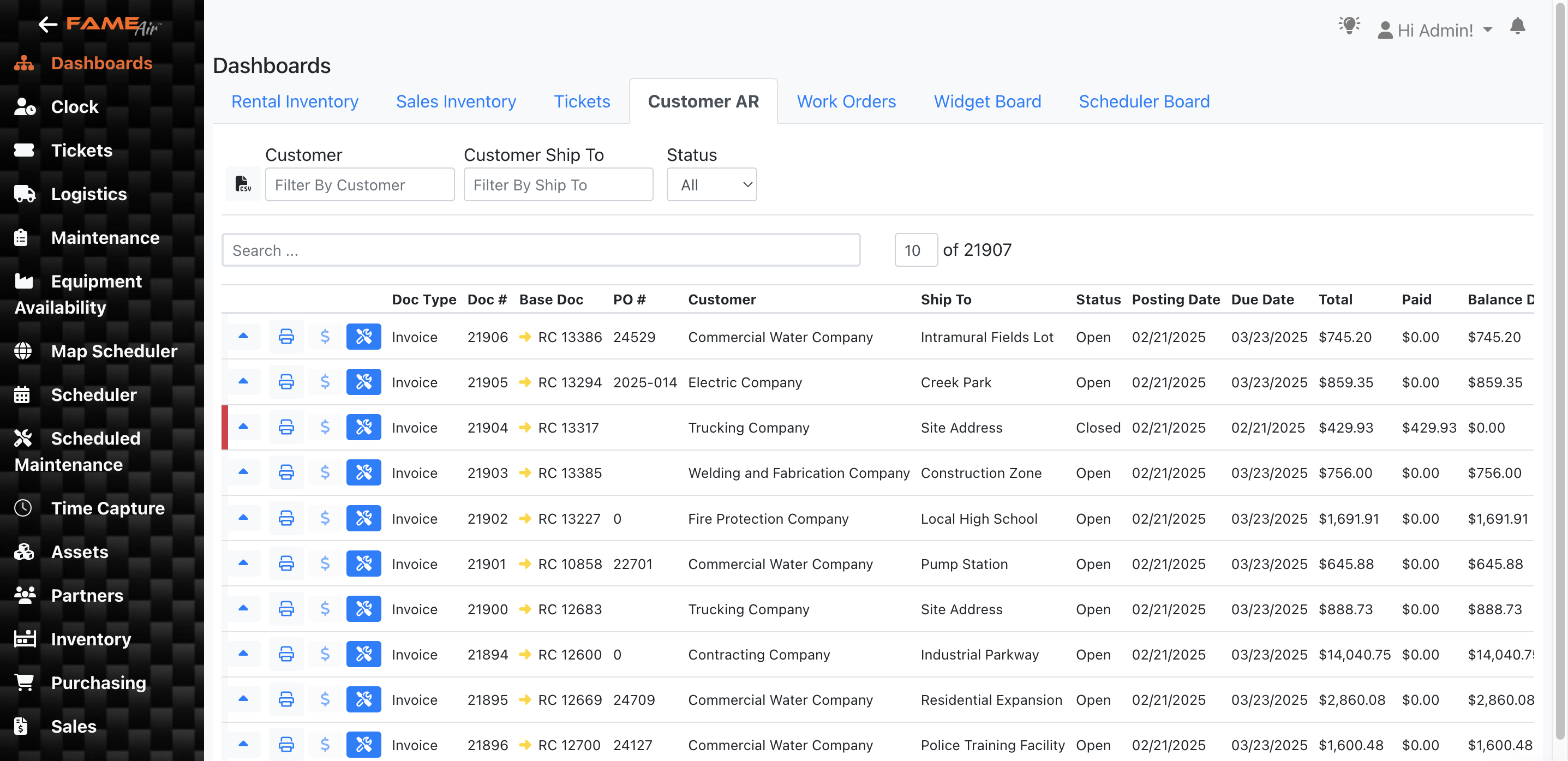 Fame Rental screenshot: Dashboards