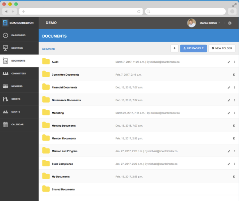 Board Director screenshot: Upload files & manage documents