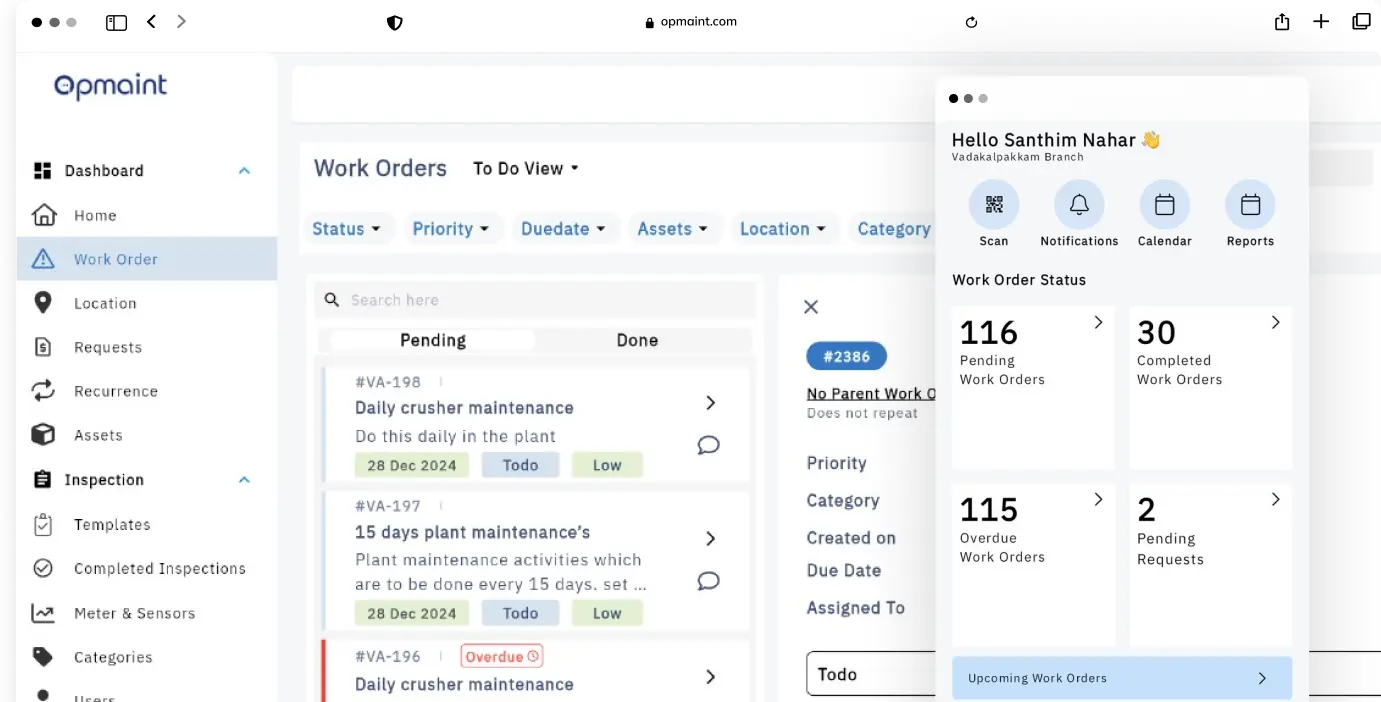 Opmaint screenshot: Opmaint home dashboard 
