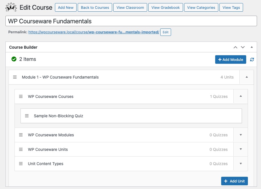 WP Courseware screenshot: Course Builder