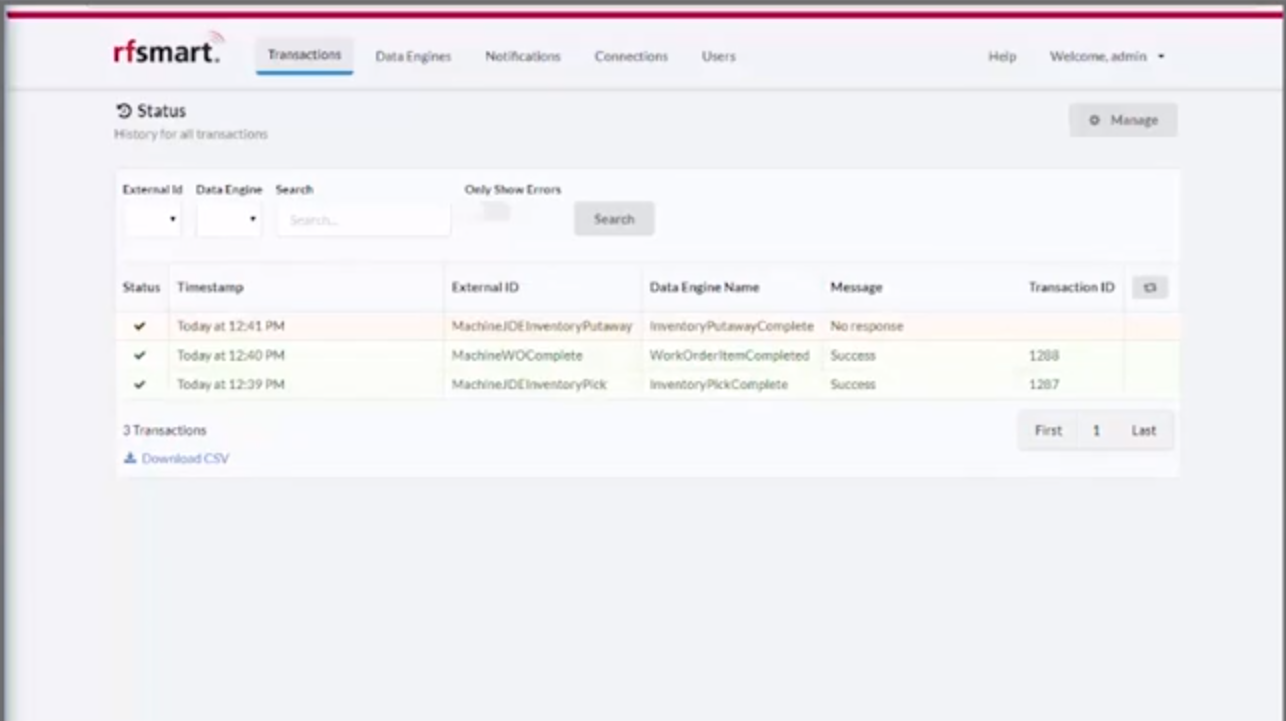 RF-SMART WMS Software - RF-SMART transaction history