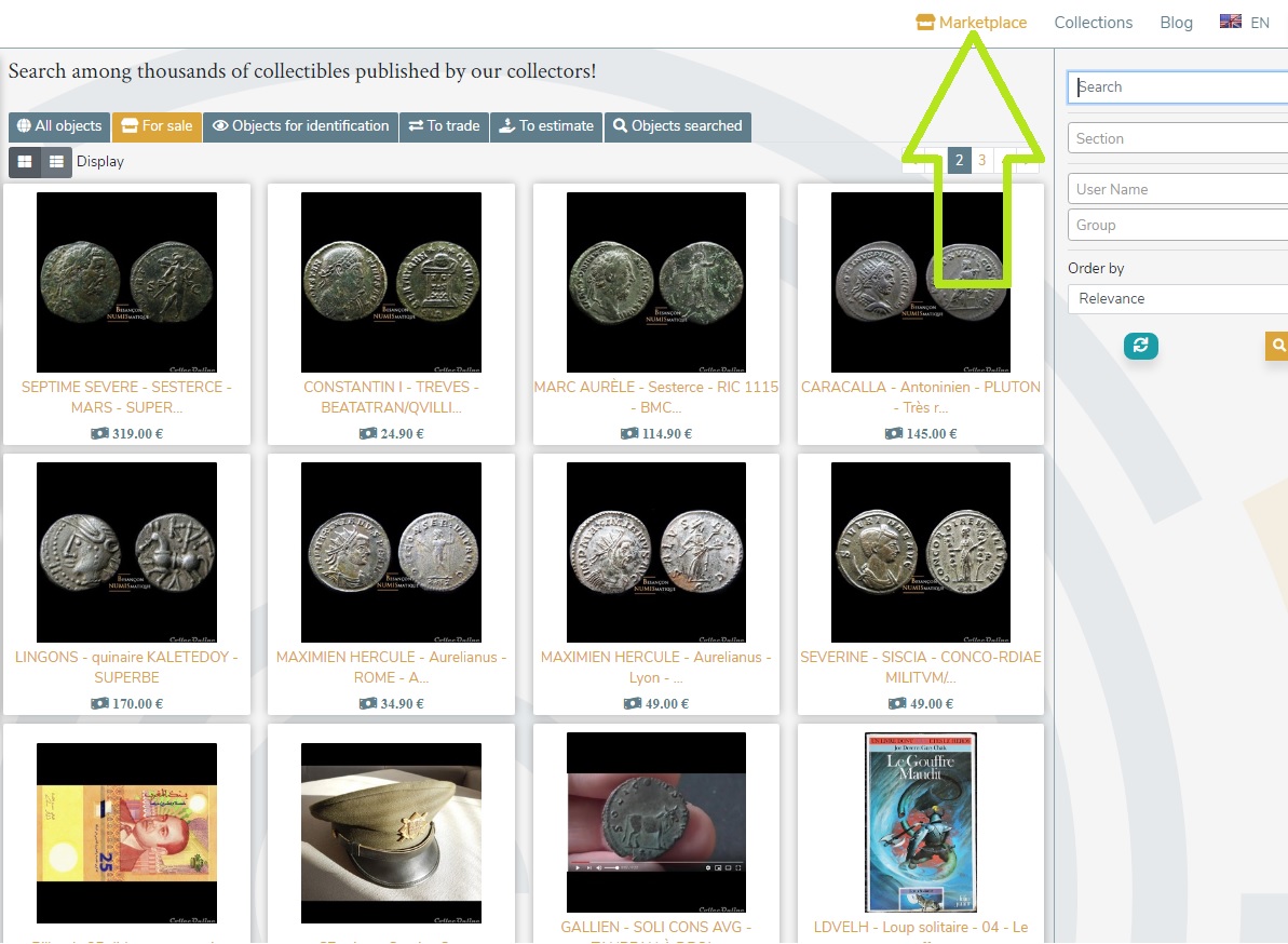 CollecOnline screenshot: CollecOnline marketplace