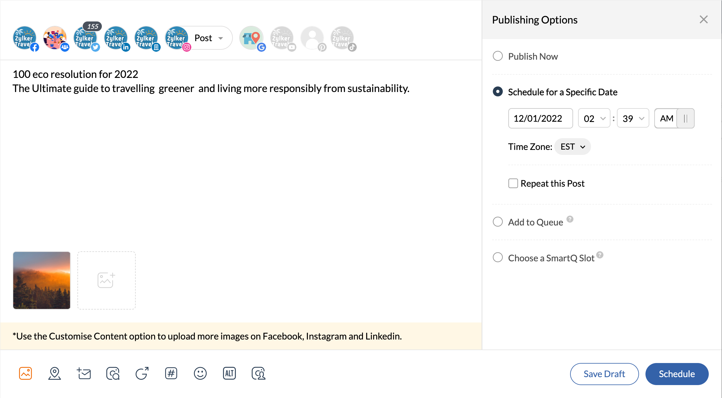Zoho Social new post schedule