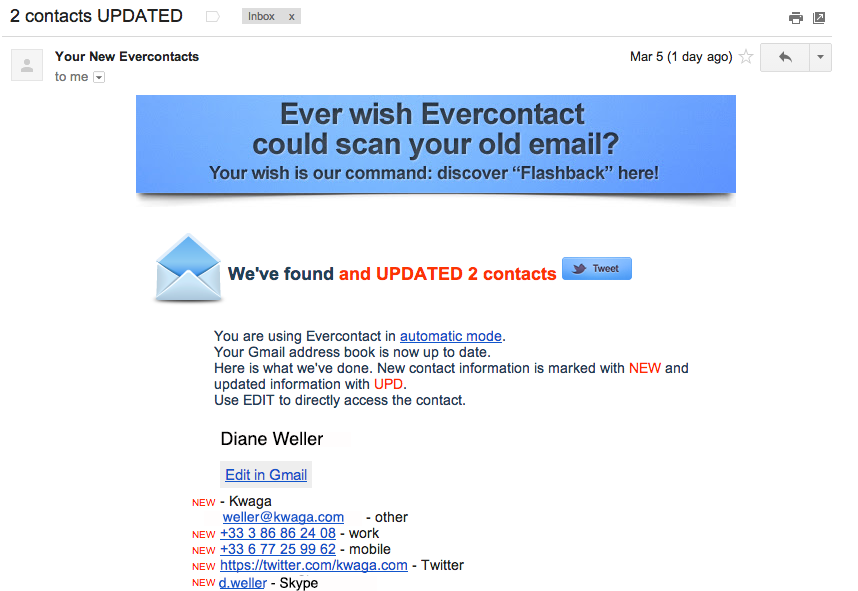 Evercontact notifies you about recently updated contacts