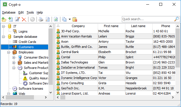The main view of the Crypt-o client application for Windows