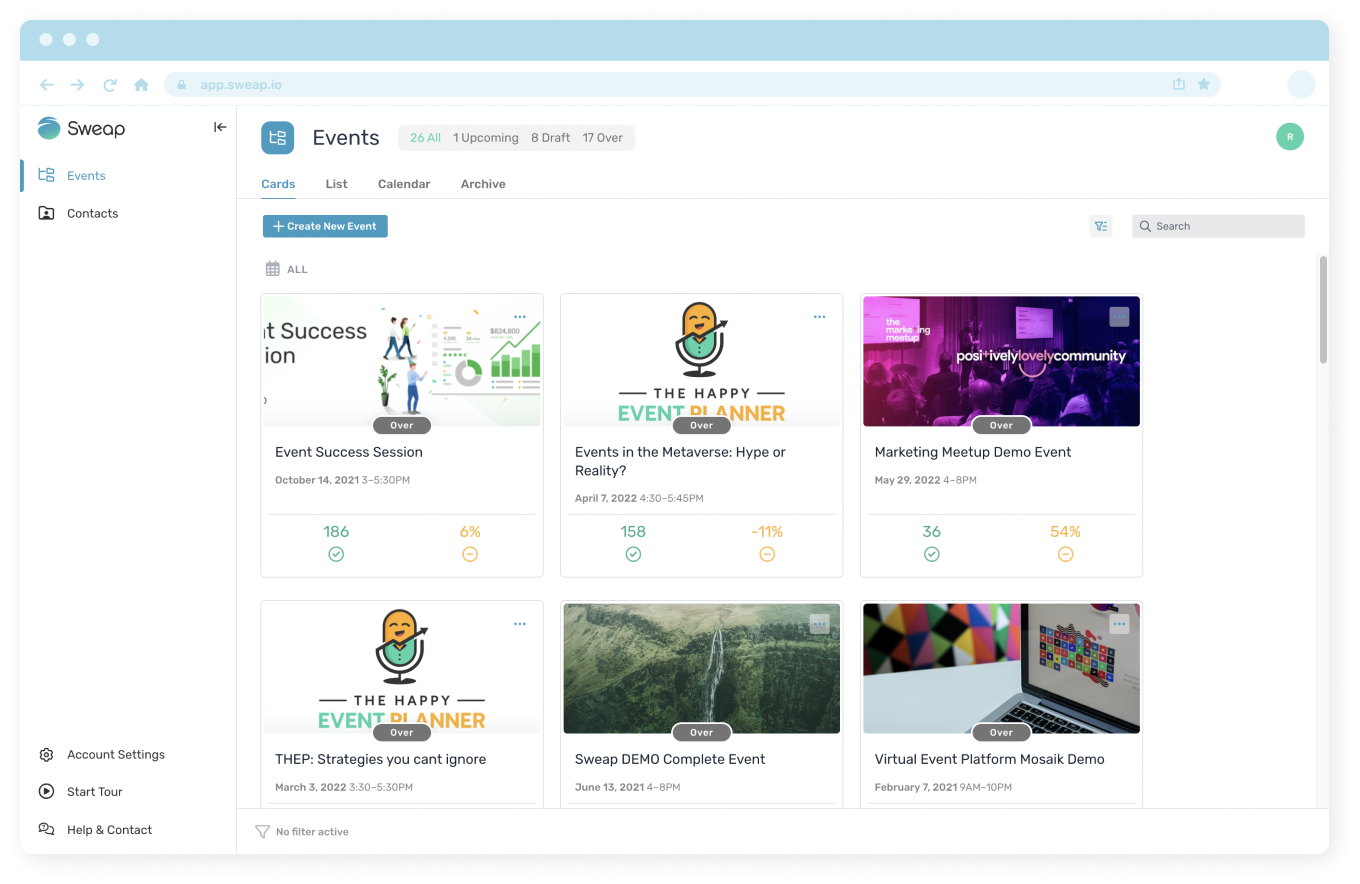 Sweap screenshot: Sweap event overview