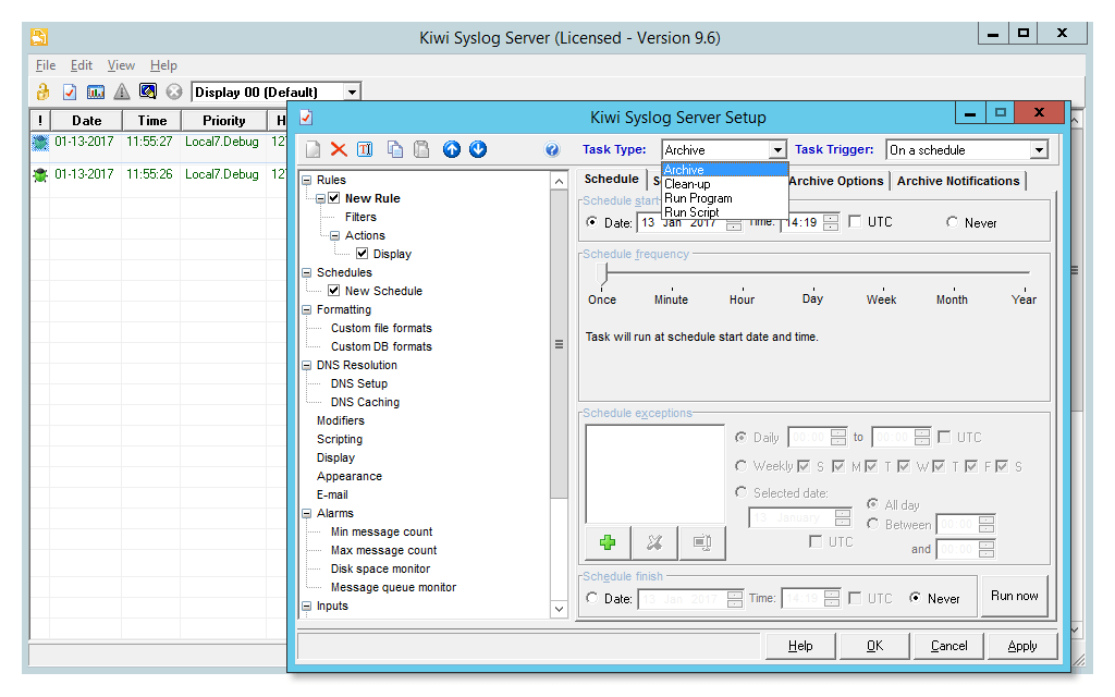 Kiwi Syslog Server Software - Kiwi Syslog Server log archival