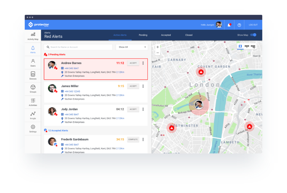 Protector screenshot: Protector alerts