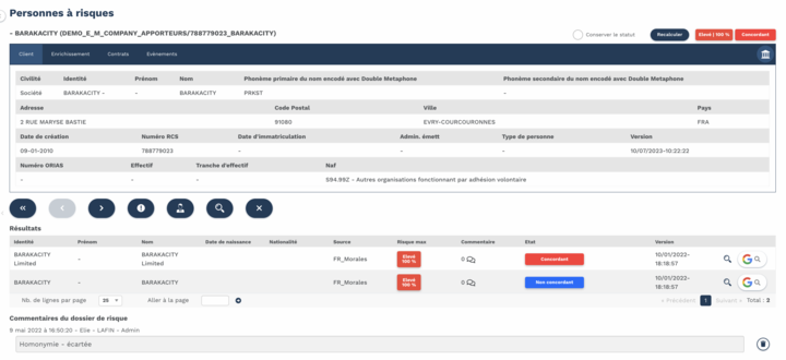 Be CLM screenshot: Risk treatment interface