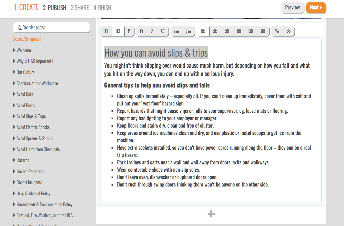 Intuto Software - Text can be added and edited within the editor and contributors can add videos, voice overs, images and interactions right from the editor screen.