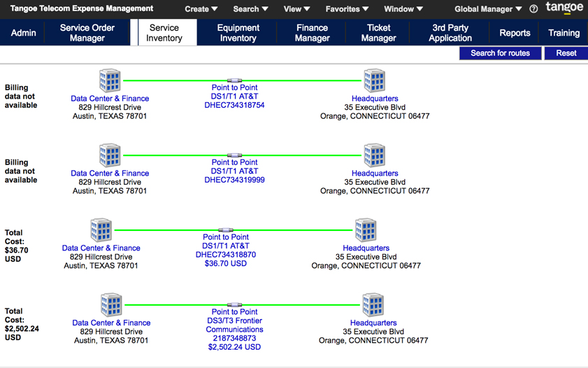 Tangoe TEM Software - Tangoe TEM - service inventory