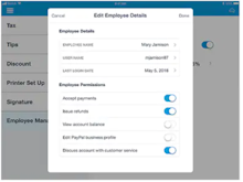 PayPal Zettle Software - PayPal Here edit employee details