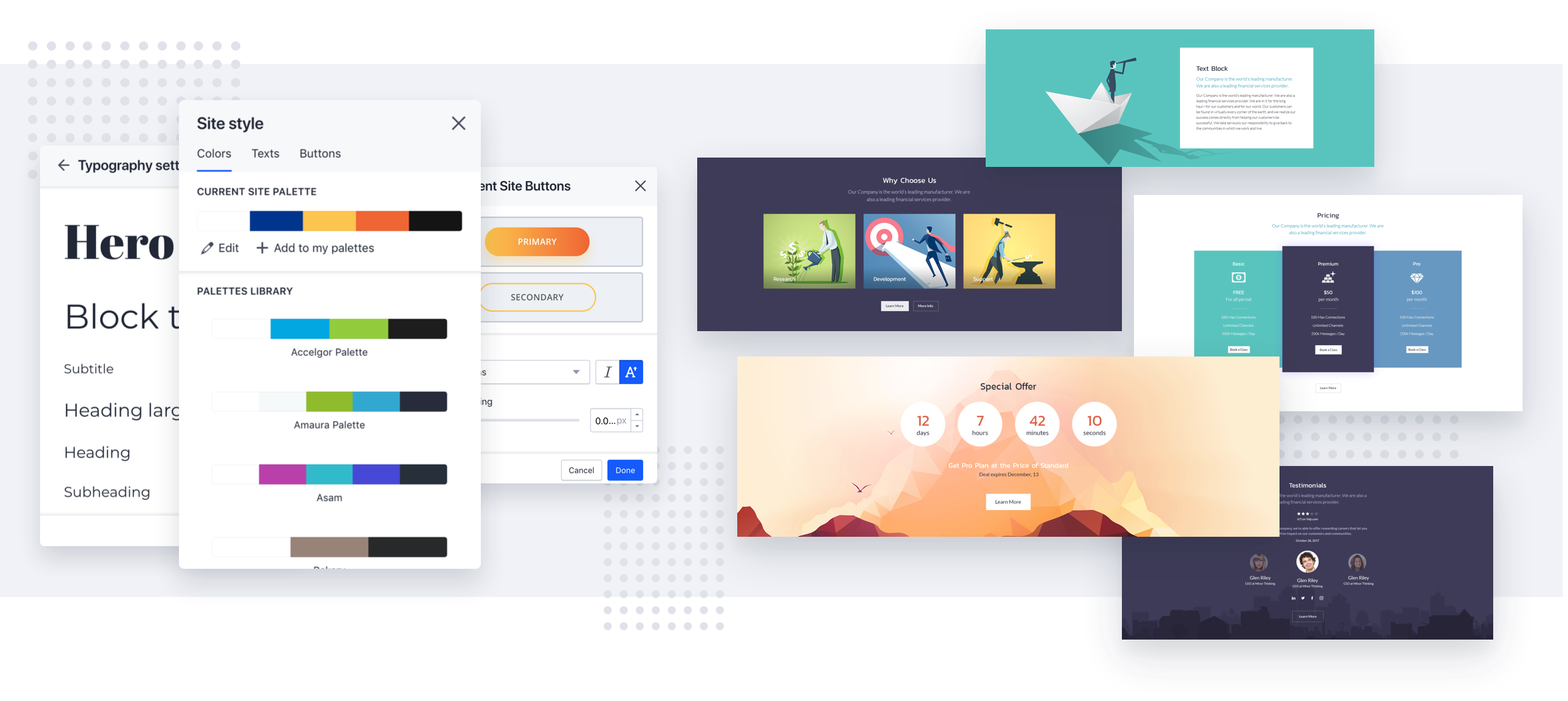 Weblium Software - Manage fonts, button styles, and color schemes in one place using the Smart UI-kit