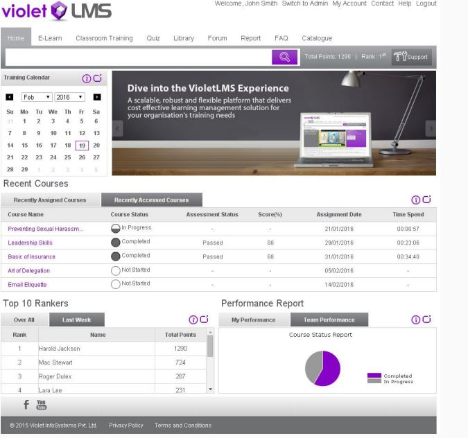 VioletLMS screenshot: Violet LMS homepage screenshot