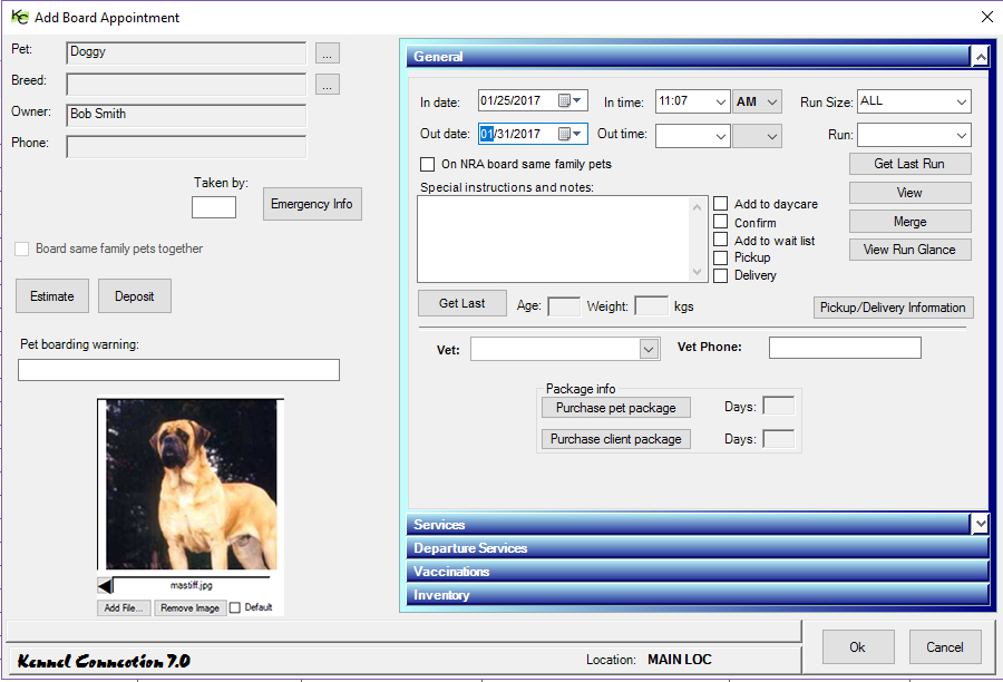 Kennel Connection Software - Add boarding appointment details
