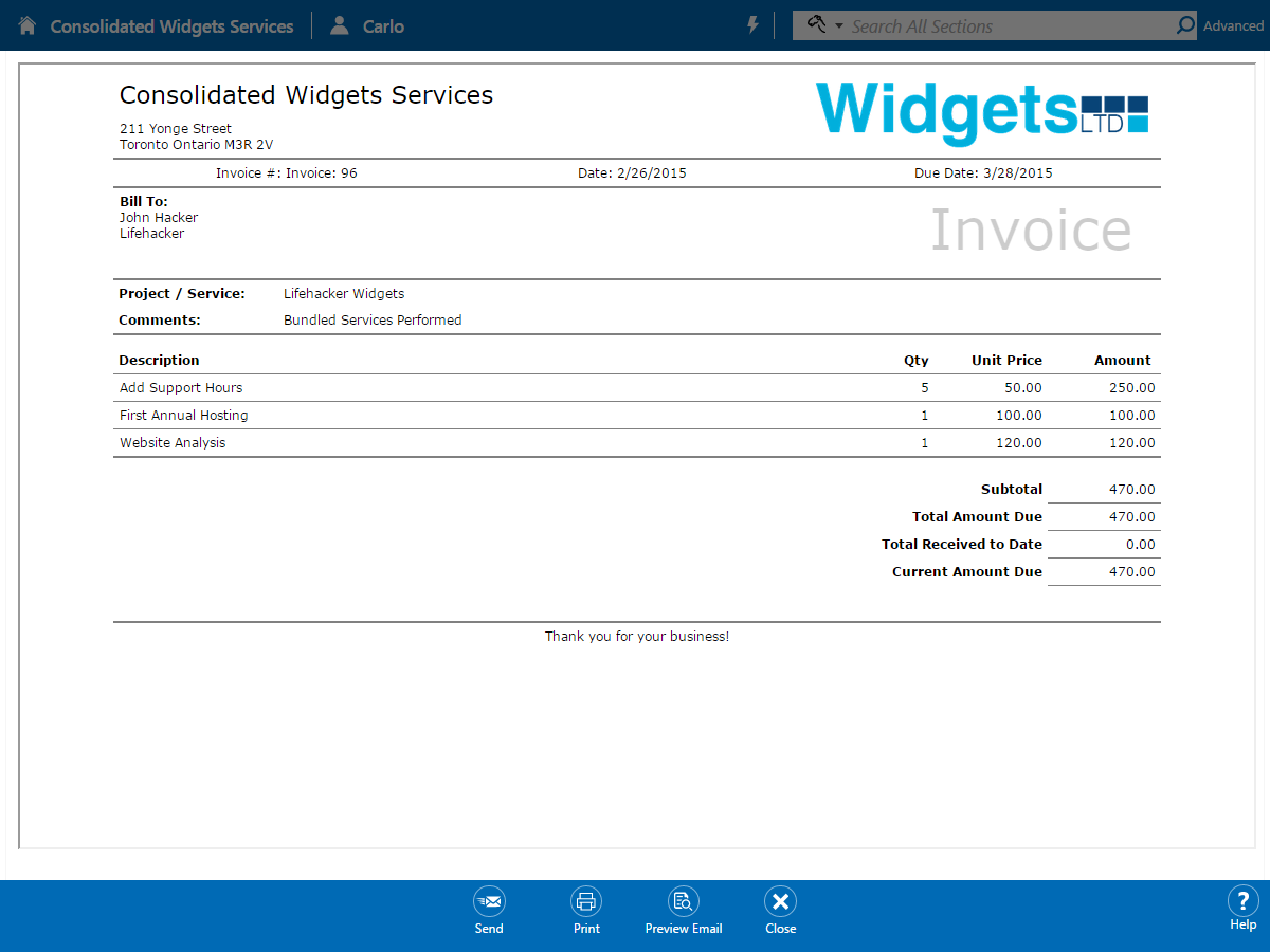 BlueCamroo Software - Project Invoice