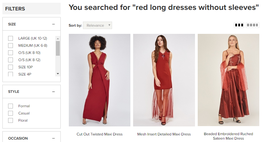 Celebros screenshot: Celebros navigation and sorting