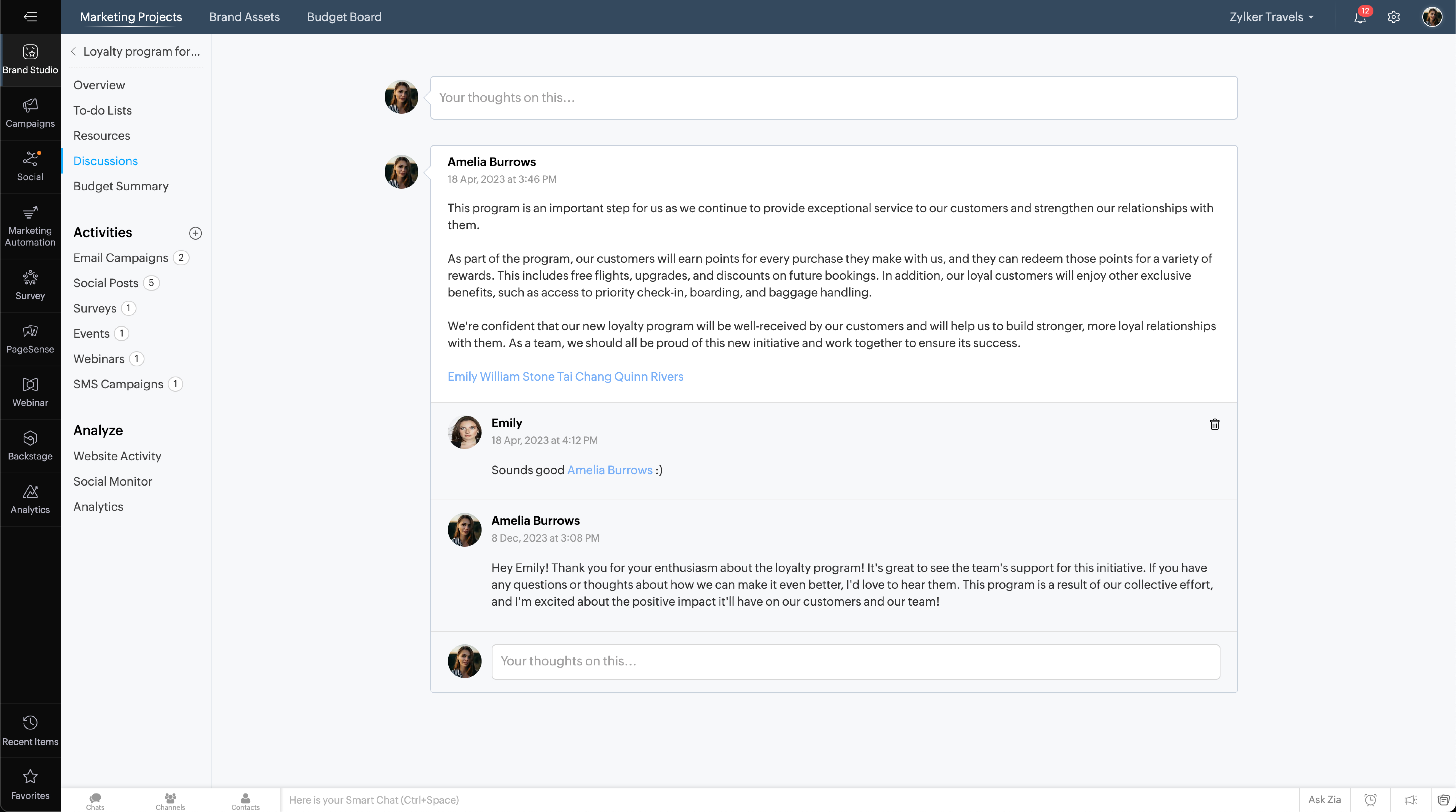 Marketing Collaboration - Discuss with your team members in realtime, exchange files, and co-create better campaigns