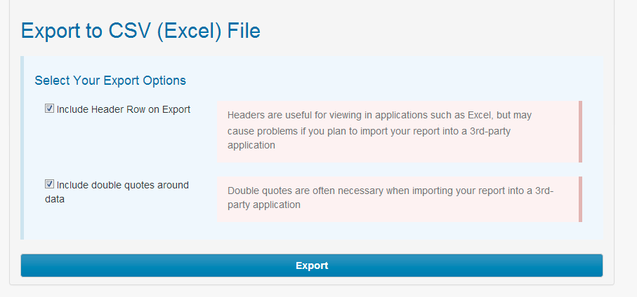 321Forms Software - Reports can be exported in CSV or Excel file formats