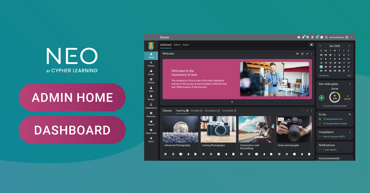 NEO LMS Software - Admin Home Dashboard