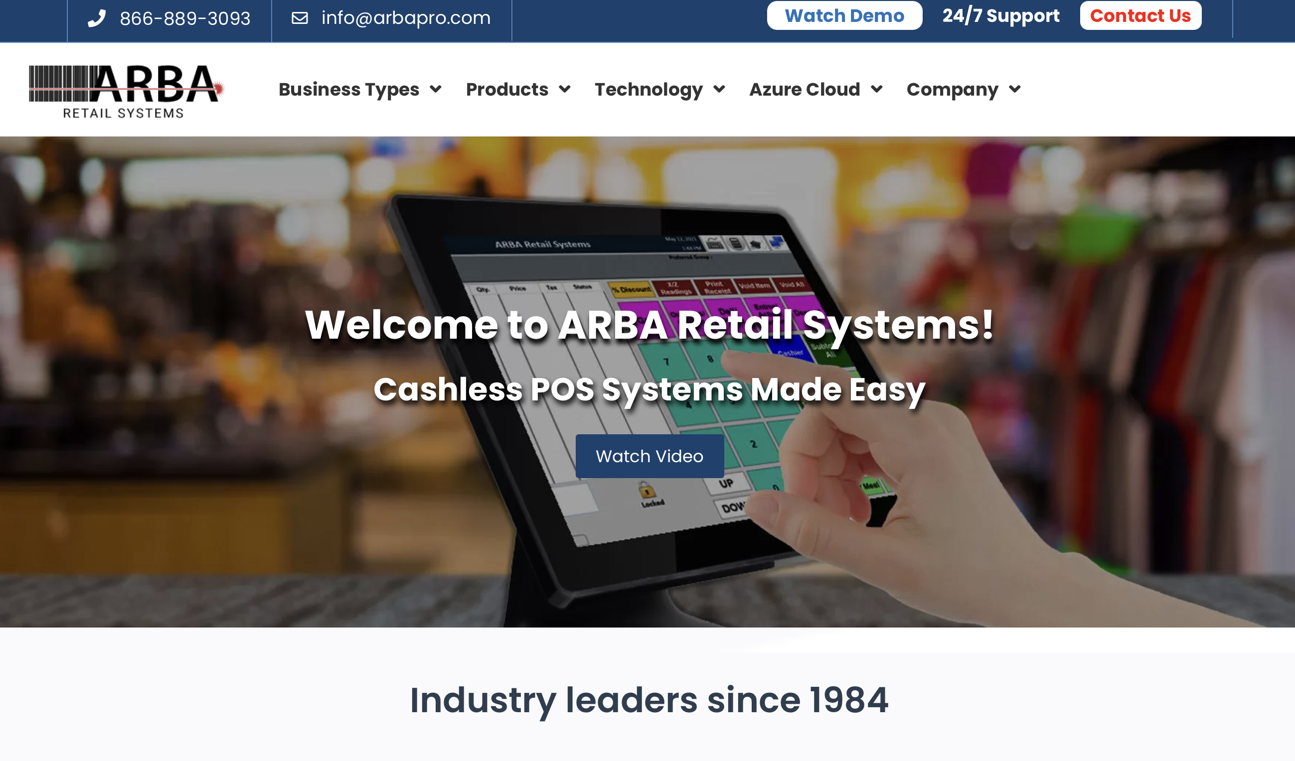 ARBA POS screenshot: ARBA Retail System's Website Homepage (arbapro.com)