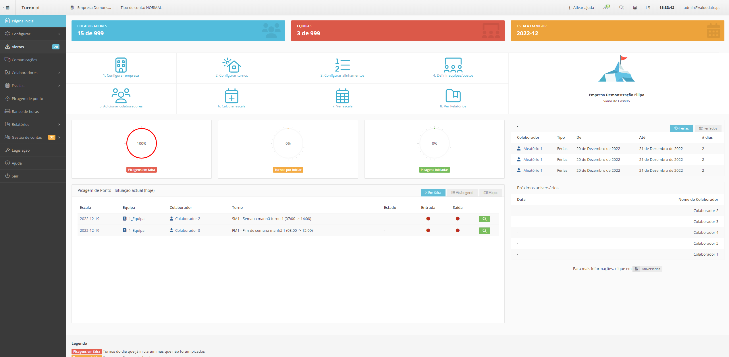 Turno.pt screenshot: Overview/initial screen