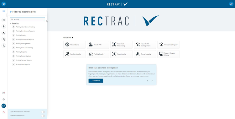RecTrac screenshot: RecTrac activity management screenshot