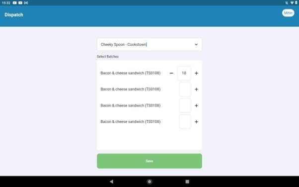 Food Guard Software - Dispatch Process - Record what prodcuts is sent where