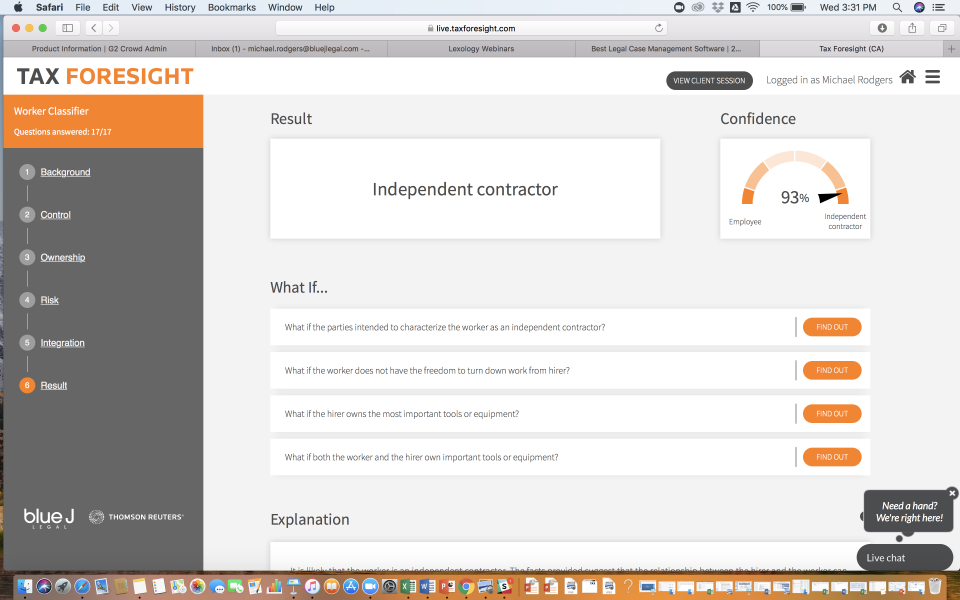 Tax Foresight test result screenshot
