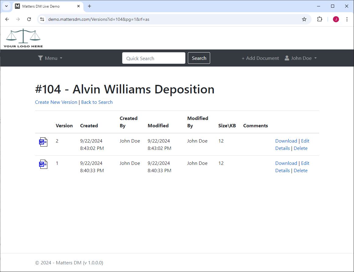 Matters DM screenshot: Matters DM versioning
