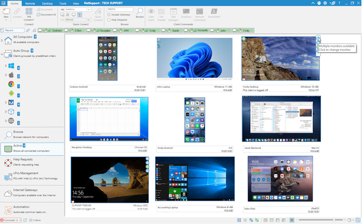 NetSupport Manager screenshot: NetSupport Manager Thumbnail View - Monitor multiple devices in a single view.