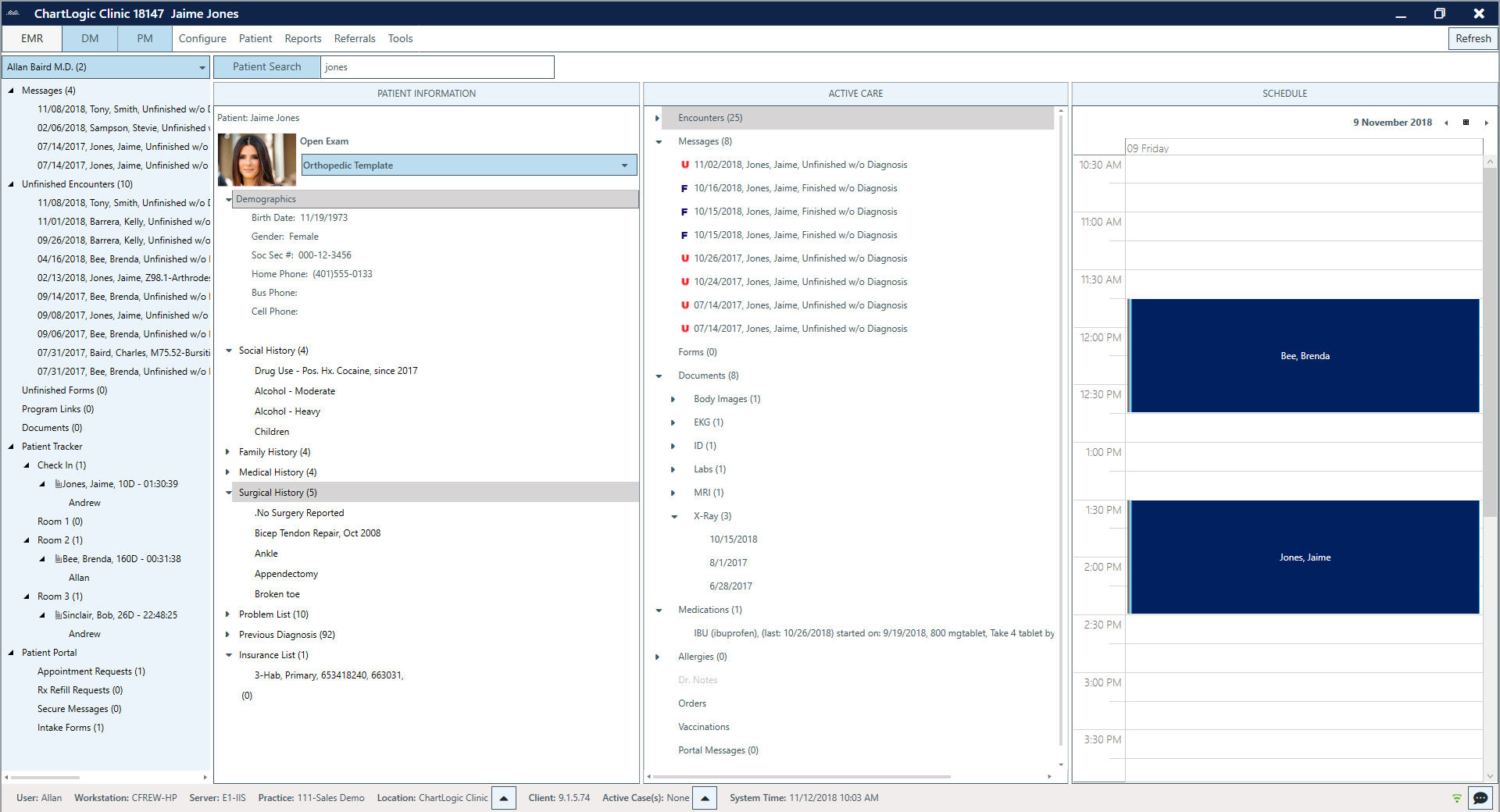 ChartLogic EHR screenshot: ChartLogic EHR dashboard