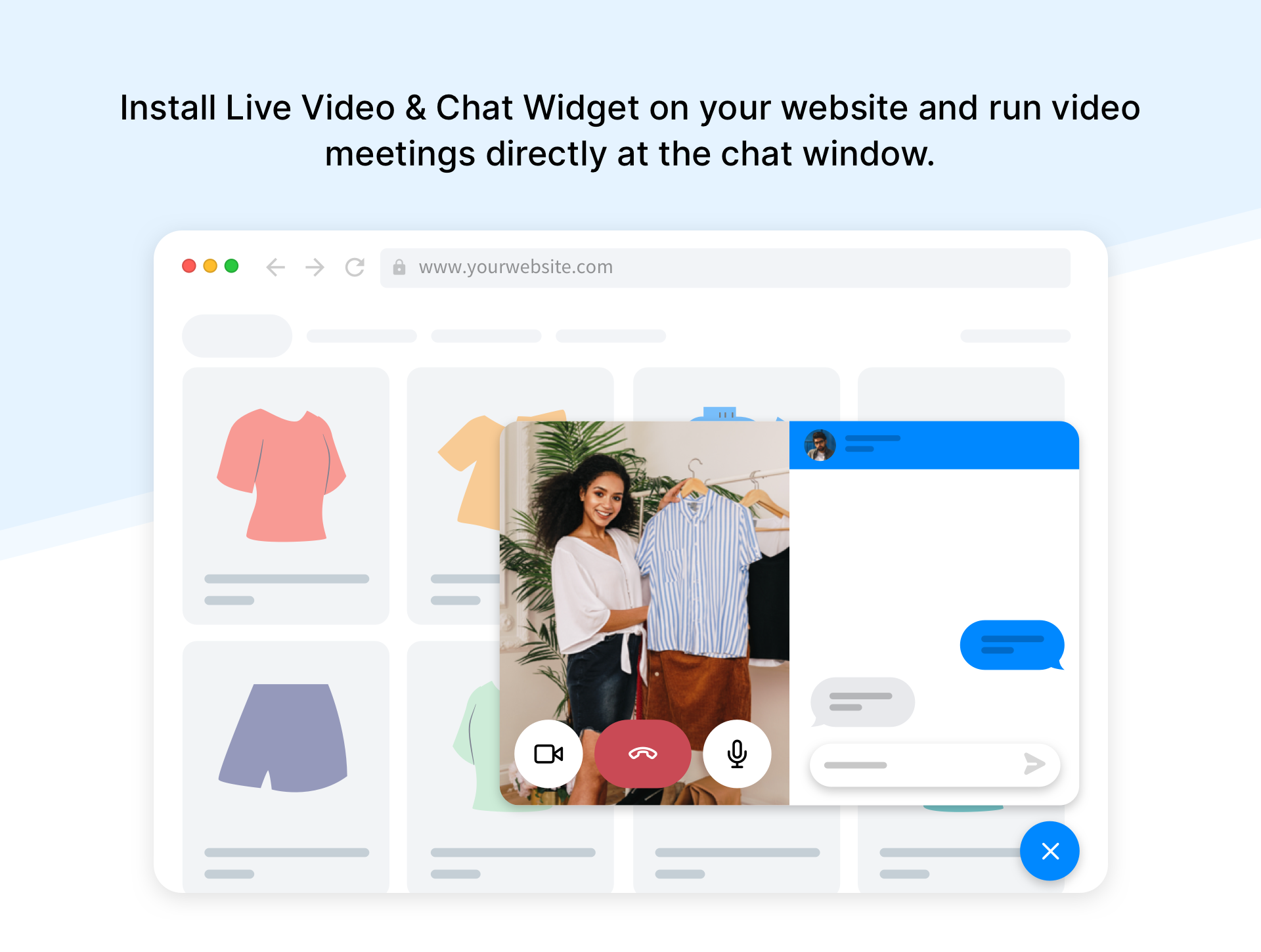 Live video & chat widget allows to run video meeting directly in the chat window. WordPress plugin available.