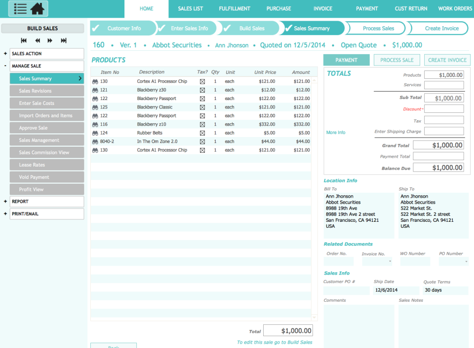 Sales Summary Screen - to review sales and then execute automations to create orders, purchase orders, invoices, and production orders