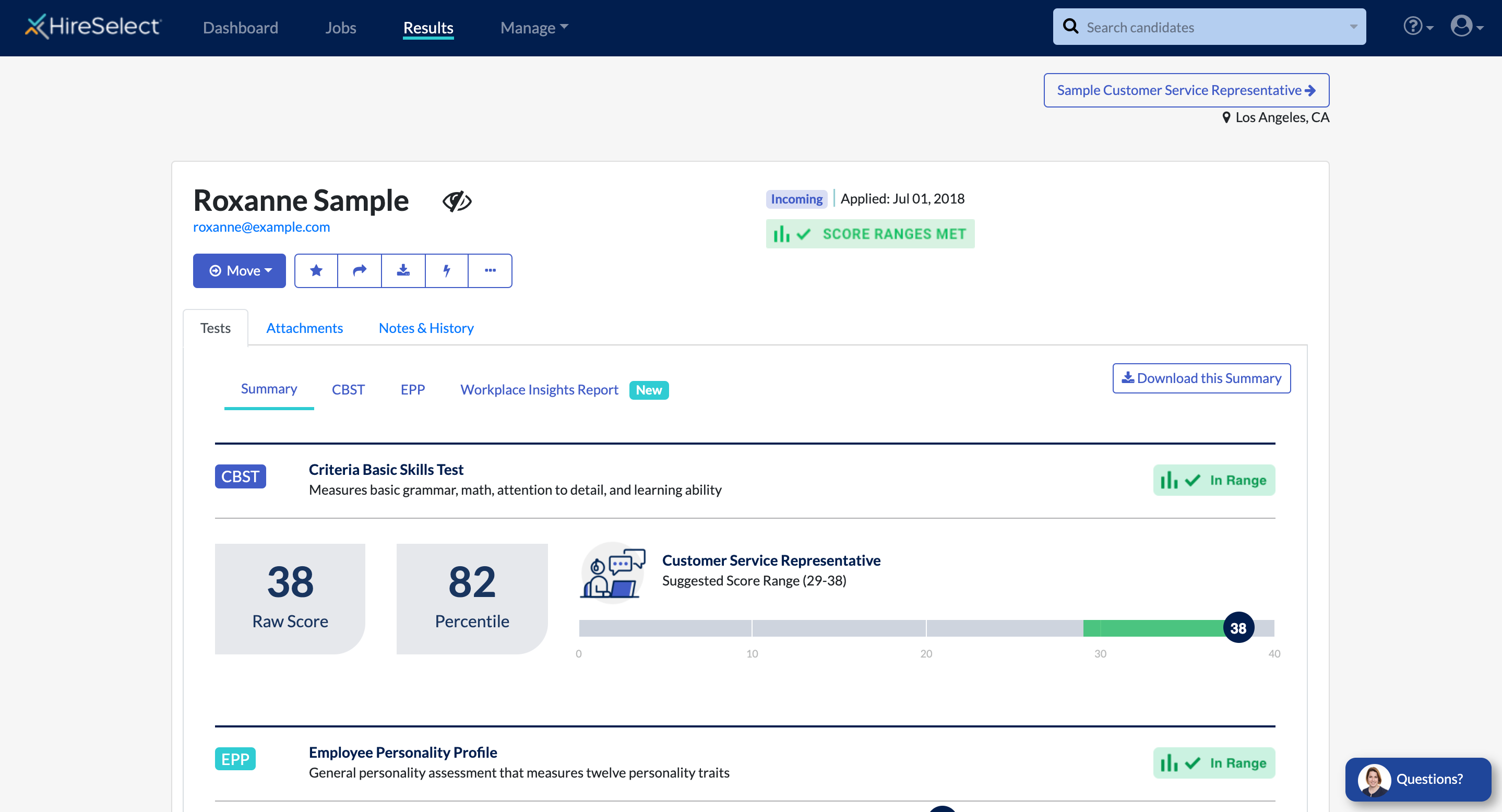 Candidate Score Report